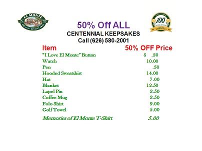 Detailed list of centennial keepsakes