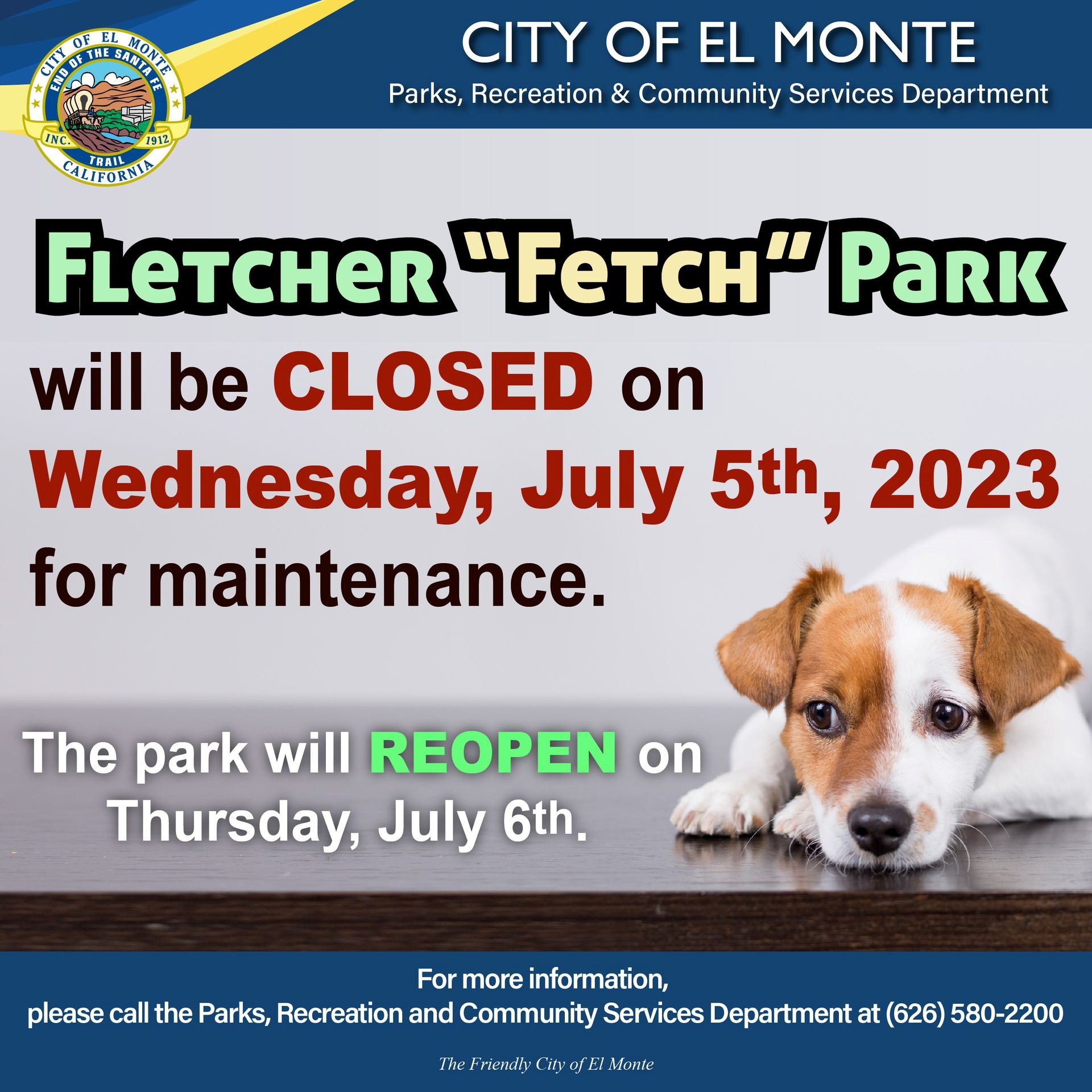 fletcher fetch park july 5 closed
